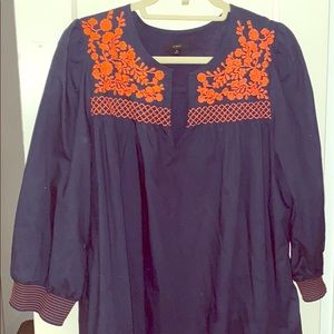 J. Crew navy blue dress with embroidery